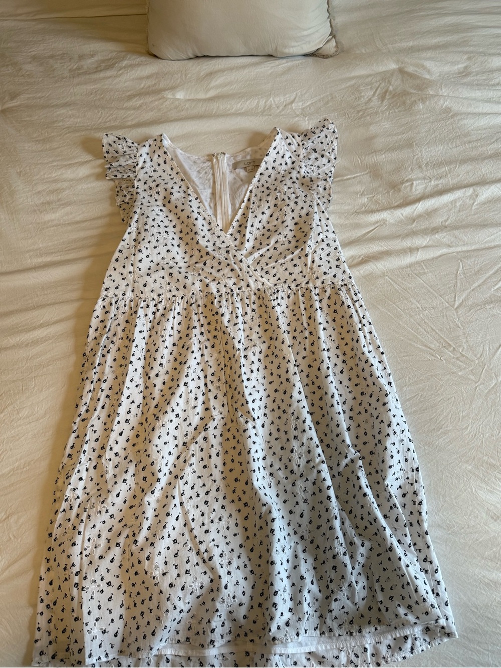 LOFT White Floral Print Wrap Dress